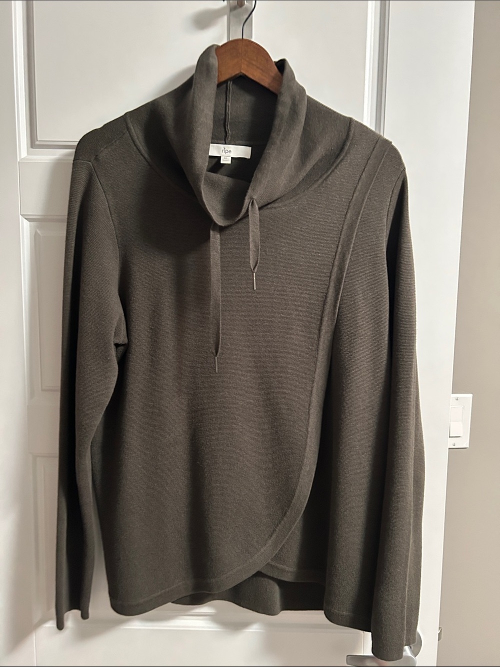Ripe Olive Drawstring Cowl Wrap- Sweater - Maternity or not, works either way.